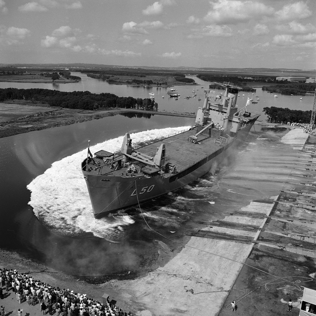 HMAS Tobruk II (L50) on her launch day, 1 March 1980.
