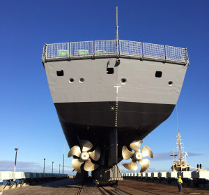 HMAS Ballarat read to go back into the water at Henderson, Western Australia. Photo supplied.