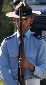 Catafalque Party member, Cadet Sergeant Christian Custodio from No 605 Squadron during the RAAF Association (SA) Bomber Command Service. Image by Pilot Officer (AAFC) Paul Rosenzweig