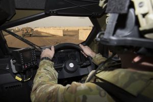 Private Daniel Harmer driving a Hawkei Protected Mobility Vehicle – Light at the Taji Military Complex, Iraq. Photos by Corporal Steve Duncan.