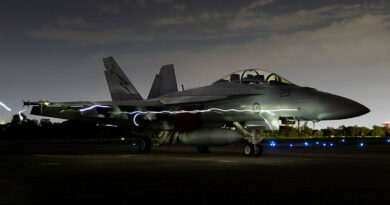 A RAAF F/A-18F Super Hornet on the flight line at Korat Royal Thai Air Force Base, Thailand, during Exercise Thai Boomerang. Photo by Leading Aircraftwoman Aiesha White-Kratz.