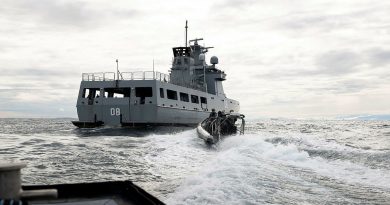 HMAS Ballarat's boarding party approaches Royal Brunei Navy ship KDB Darulaman during a maritime exercise off the coast of Brunei Darussalam during Exercise Penguin. Story by Sub-Lieutenant Jake Badior. Photos by Leading Seaman Connor Morrison.