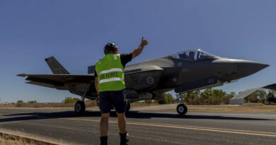 An F-35A Lightning II taxis in after a mission from RAAF Base Tindal during Exercise Arnhem Thunder 25. Story by Flight Lieutenant Kayla Walliss. Photos by Sergeant David Gibbs.