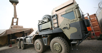 Counter Rocket, Artillery and Mortar System (C‑RAM) Sense and Warn and the MAN truck that carries it, in Tarin Kot, Afghanistan.