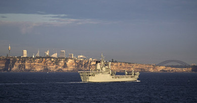 HMAS Tobruk returns to her home port in Sydney Harbour for the last time before decommissioning.