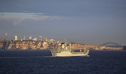 HMAS Tobruk returns to her home port in Sydney Harbour for the last time before decommissioning.