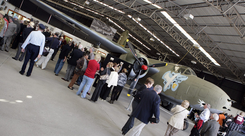 People meander through one of the display hangers during the official opening of the RAAF Amberley Aviation Heritage Centre at RAAF Base Amberley.