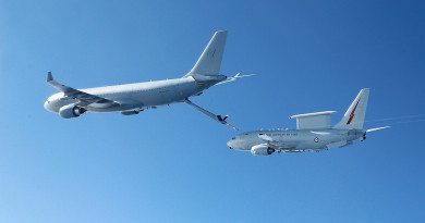 KC-30A MRTT and E-7A Wedgetail conduct Air to Air refuelling testing in the airspace near RAAF Williamtown.