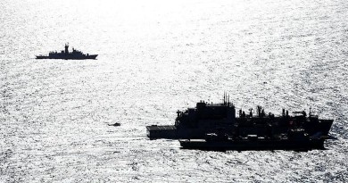 HMA Ships Success and Toowoomba conduct a Replenishment at Sea with United States Navy Ship (USNS) Cesar Chavez, as HMAS Perth stands off on station, while on Operation SOUTHERN INDIAN OCEAN, in search of missing Malaysia Airlines Flight MH370.
