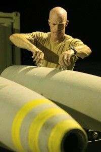 Armament Technician Corporal Adrian prepares weapons for use on Daesh. ADF photo.