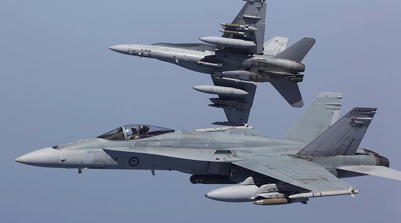 An F/A-18 Hornet breaks away on a strike mission in Iraq. ADF photo.