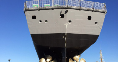 HMAS Ballarat read to go back into the water at Henderson, Western Australia. Photo supplied.