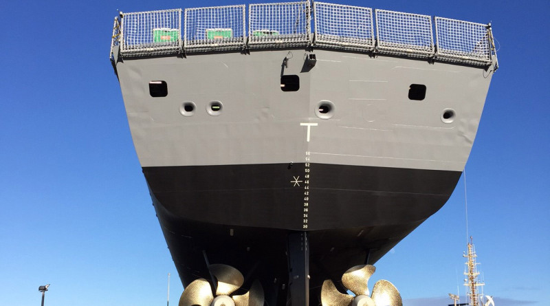 HMAS Ballarat read to go back into the water at Henderson, Western Australia. Photo supplied.