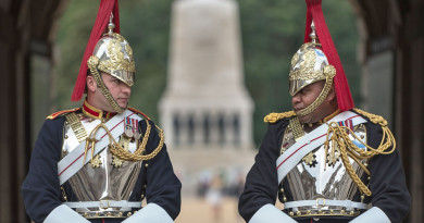 Lance Corporal Oliver Kelly, 25, from Luton Town, and Corporal of Horse Mitieli Camaibau, 33, from Fiji, both play rugby for the regiment and will be front row in the Mess at Hyde Park Barracks. Photographer Sergeant Rupert Frere RLC