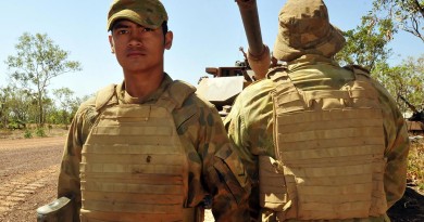 Troopers from the Northern Territory’s 1st Brigade trial the new Tiered Body Armour System (TBAS) in the tropical heat of Mount Bundey Training Area. Photo by Captain Lachlan Simond