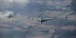 RAF Tornados escort the last flying Vulcan on one of her last missions. Photo Crown Copyright