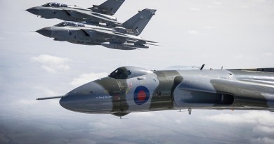 Veteran aircraft of past and present RAF combat missions paid tribute to the heroes of Bomber Command. Two Tornado GR and the Avro Vulcan 'The Spirit of Great Britain' fly over Lincolnshire in order to send off the Vulcan bomber before her retirement. Britain’s only flying Vulcan, which this year completes its final flying season, was the first B2 bomber delivered into RAF service on 1 July 1960 and at 55 years old is the last and oldest of its type anywhere in the world. Despite 24 years service in the RAF the Vulcan was only once used in anger – against Port Stanley in the Falklands in the famous ‘Operation Black Buck’ mission to deny the Argentines use of the airfield.