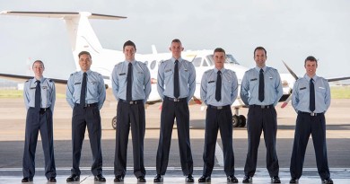 Left to Right: FLTLT Alex Borlase, PLTOFFs Chris Fon-Lowe, Tristan Nysse, Alastair Brown, Max Longdill, Andrew Sunde, James Patrick. NZDF photo.