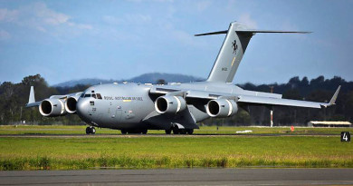 C-17A Globemaster III A41-212 lands at Amberley. Photo by Corporal Shannon McCarthy.