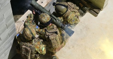 Australian Army soldiers fire an 84mm Carl Gustav recoilless rifle.