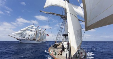 STS Young Endeavour rendezvous with Chilean Navy Sail Training Ship Esmeralda in the Atlantic Ocean, during voyage 7 of the World Voyage. Photo by Leading Seaman Paul McCallum