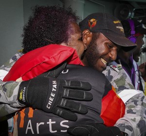 Seaman Edmund Tomsana hugs him Mum.