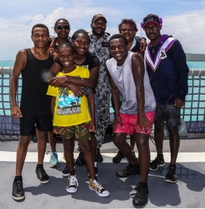 Seaman Edmund Tomsana poses for a family portrait to remember, during HMAS Darwin's passage to Darwin.