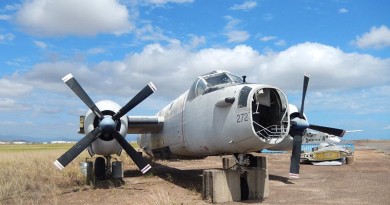 Neptune A89-272 - at RAAF Base Townsville - parked at the back of the Base having been dismantled to provide parts for A89-280 - both aircraft were damaged in cyclone Lasi. Photo by Wing Commander Bill Sanders