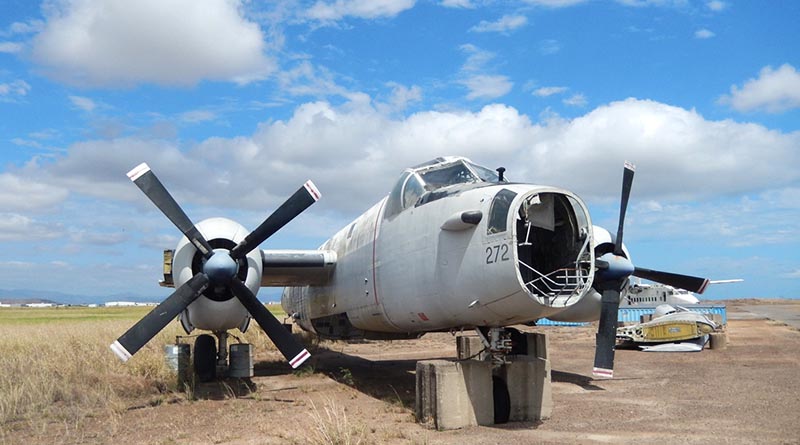 Neptune A89-272 - at RAAF Base Townsville - parked at the back of the Base having been dismantled to provide parts for A89-280 - both aircraft were damaged in cyclone Lasi. Photo by Wing Commander Bill Sanders