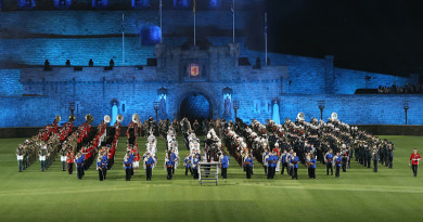 Members of the Combined Military Bands of the Australian Defence Force and Members of the Pipes and Drums of the Australian Defence Force perform a full dress rehearsal for the 2016 Royal Edinburgh Military Tattoo at Etihad Stadium. Photos by Leading Seaman Nina Fogliani