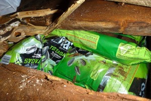 ABOVE: Narcotics, dressed as sunflower seeds, concealed aboard a dhow. MAIN PHOTO: 65kg of heroin seized from a dhow are destroyed. Photos by Able Seaman Bonnie Gassner
