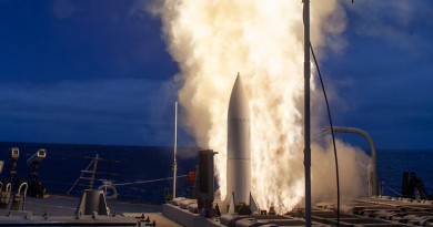 US Navy file photo –Arleigh-Burke class guided-missile destroyer USS John Paul Jones launches a Standard Missile 6 (SM-6) during a live-fire test of the ship's aegis weapons system in 2014.