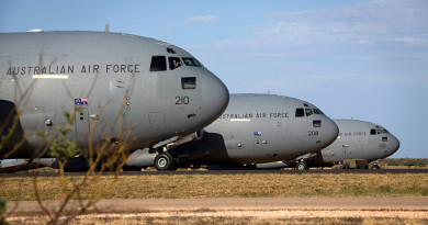 Royal Australian Air Force C-17 Globemasters at RAAF Base Learmonth during Exercise Northern Shield 2015. Photo by Corporal Janine Fabre