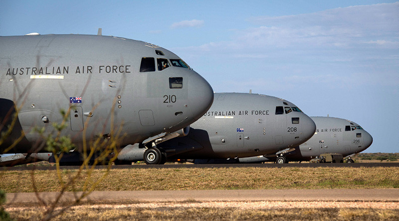 Royal Australian Air Force C-17 Globemasters at RAAF Base Learmonth during Exercise Northern Shield 2015. Photo by Corporal Janine Fabre