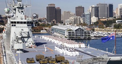 Fleet Divisions on the flight deck of HMAS Adelaide. Photo by Petty Officer Kelvin Hockey