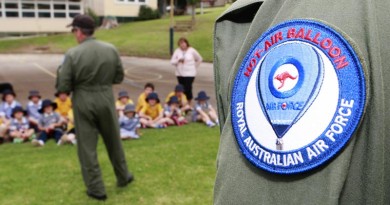 RAAF Balloon staff talk about the RAAF and flying to school kids. Photo by Sergeant Pete Gammie