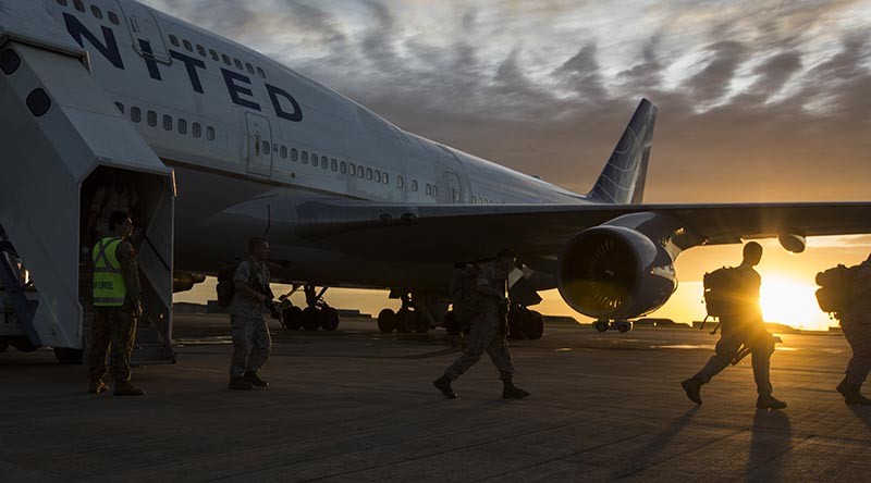 U.S. Marines with the 1st Battalion, 1st Marine Regiment, arrive in Darwin, Australia to begin preparation for exercise Marine Rotational Force-Darwin (MRF-D) on April 13, 2016. US Marine Corps Photo by Lance Cpl. Osvaldo L. Ortega III