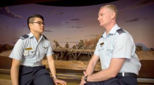 Cadet Under Officer Victor Low and his escort escort Flight Lieutenant (AAFC) Nick Dodd, at the Australian War Memorial in Canberra. FLTLT(AAFC) Dodd's great uncle lost his life at Gallipoli.