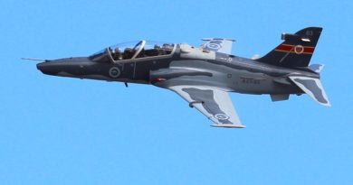 A No 76 Squadron Hawk-127 conducts an aerial display at RAAF Base Williamtown. Photo by Corporal Craig Barrett