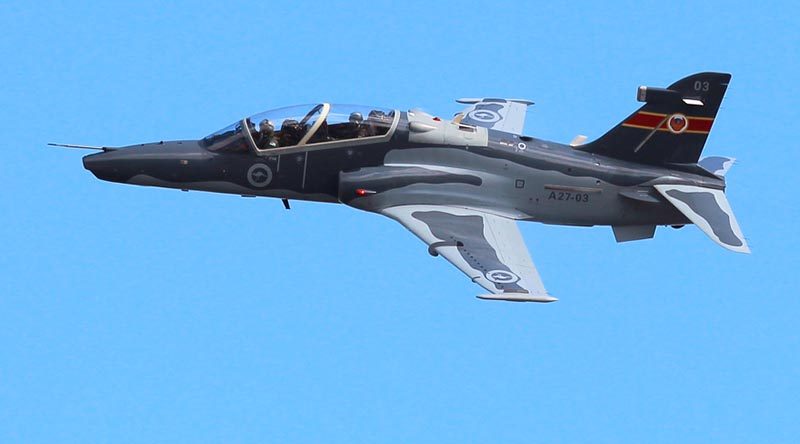 A No 76 Squadron Hawk-127 conducts an aerial display at RAAF Base Williamtown. Photo by Corporal Craig Barrett