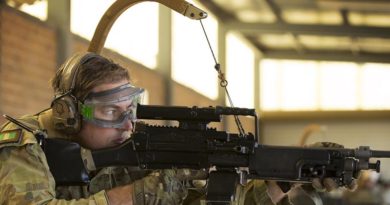 Corporal Paul Hayes, 6RAR, trials the Reaper weapon carriage system. Photo by Corporal Janine Fabre