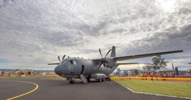 A C-27J Spartan battlefield air lifter on display at Bathurst Airport during Lifeline’s Soar, Ride and Shine event on 15 May. Photo by Corporal Oliver Carter