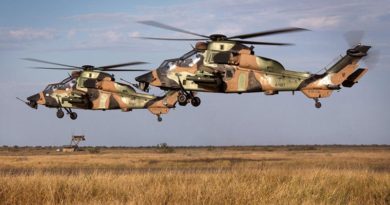 Tiger Armed Reconnaissance Helicopters land at RAAF Learmonth after conducting security operations during an Exercise Northern Shield scenario. Photo by Corporal Janine Fabre