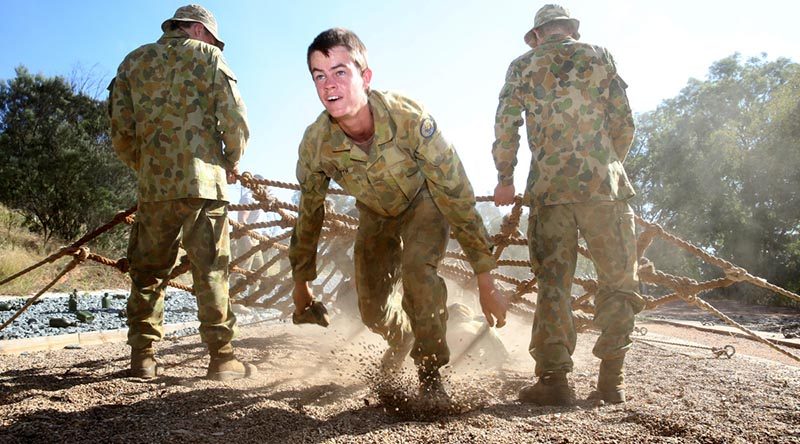 Cadet Sergeant Tim North going through the obstacle course at the Royal Military College Duntroon, during the 2013 ATA. Photo by Corporal Max Bree
