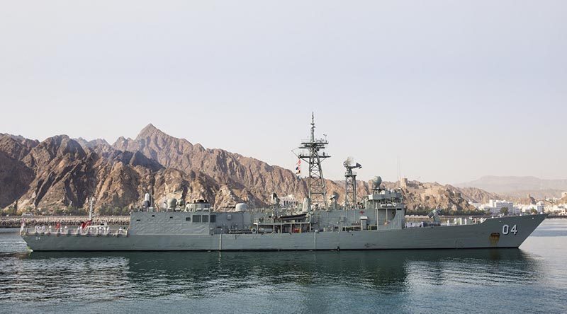 FILE PHOTO: HMAS Darwin sails into Muscat, Oman.