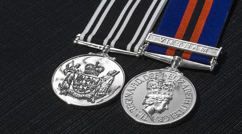 The New Zealand Operational Service Medal (left) and the New Zealand General Service Medal with clasp “Vietnam” (right).