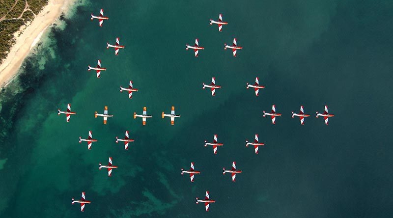 File photo - 2FTS perform a 26-aircraft thunderbird formation during a pilot-course graduation. Photographer unknown