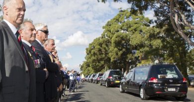 Hearses carrying the remains of 33 Australian service personnel and dependants leave RAAF Base Richmond after a repatriation ceremony at the base to welcome them home from cemeteries in Malaysia and Singapore. Photo by Corporal David Gibbs