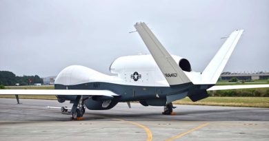 A Northrop Grumman MQ-4C Triton prepares for a flight test in June 2016 at Naval Air Station Patuxent River, Md. During two recent tests, the unmanned air system completed its first heavy weight flight and demonstrated its ability to communicate with the P-8 aircraft while airborne. (U.S. Navy photo)