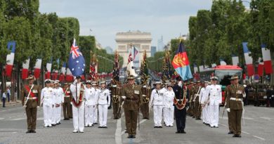 The Australian Defence Force contingent marches down the Avenue des Champs-Élysées in Paris to commemorate the French National Day, on 14 July 2016. Photo by Sergeant Janine Fabre